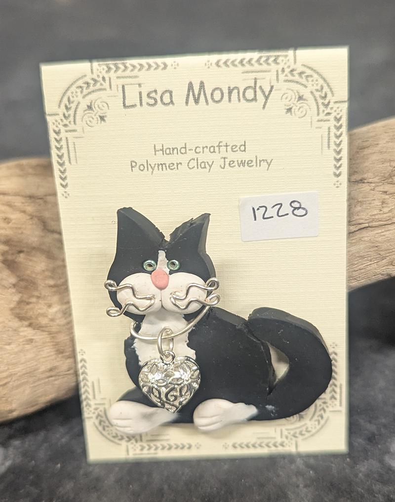 1228 black and white cat with locket