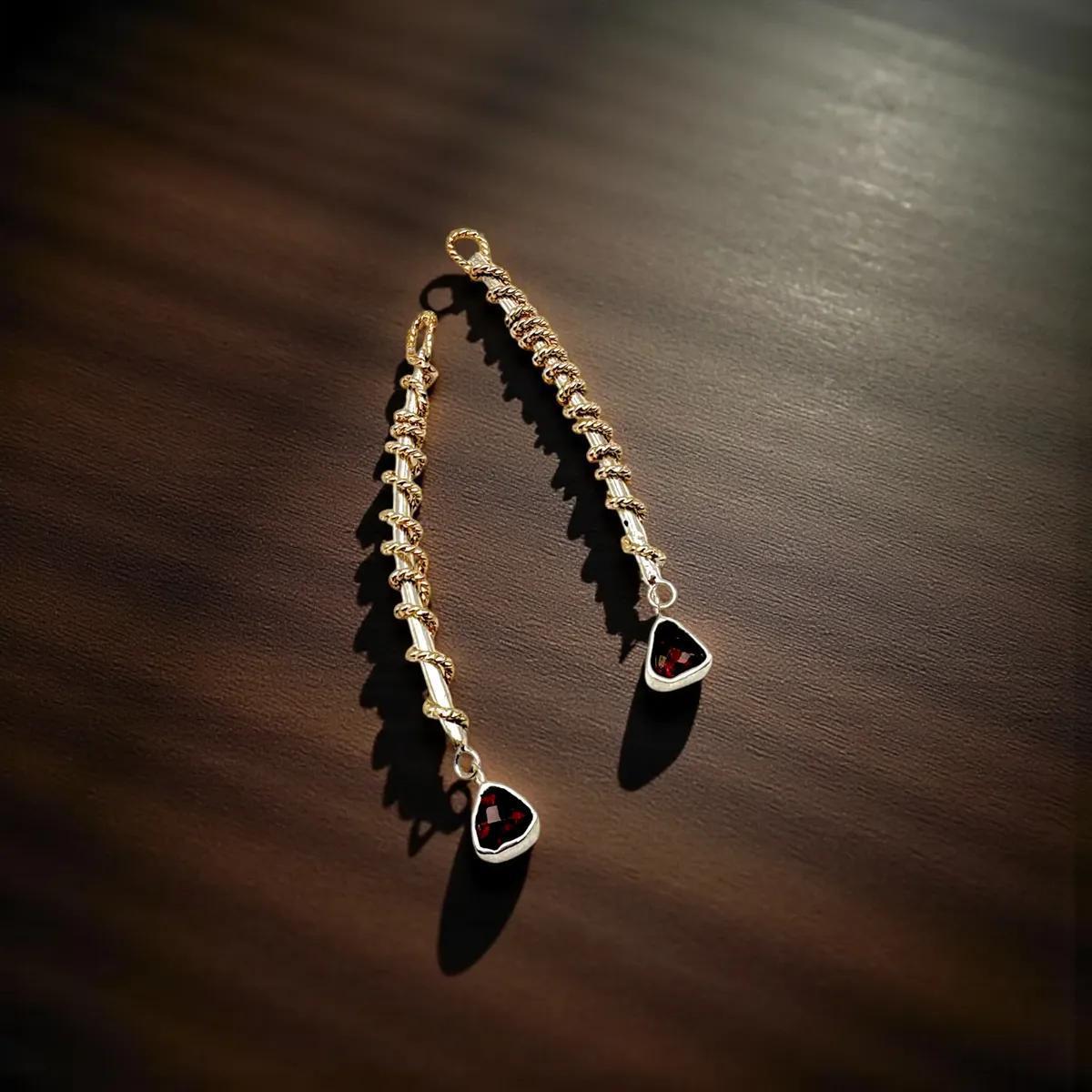 Garnet Sterling Silver Platinum Gold Earrings