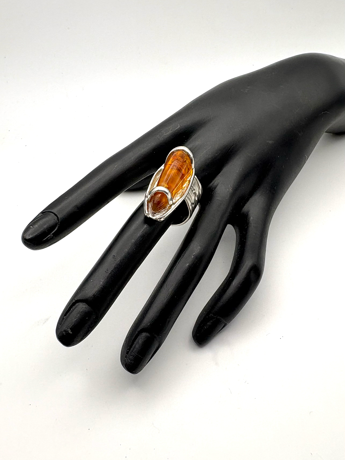 67 Amber Textured Sterling Silver Platinum Ring