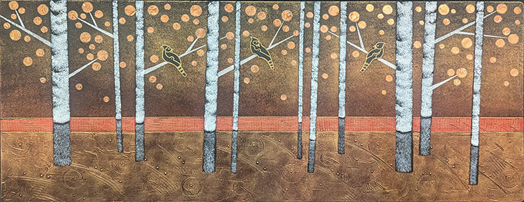 254 Aspens & Jays in Copper Sky