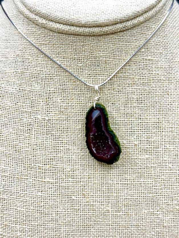 5116 Bright Red Agate Geode Pendant