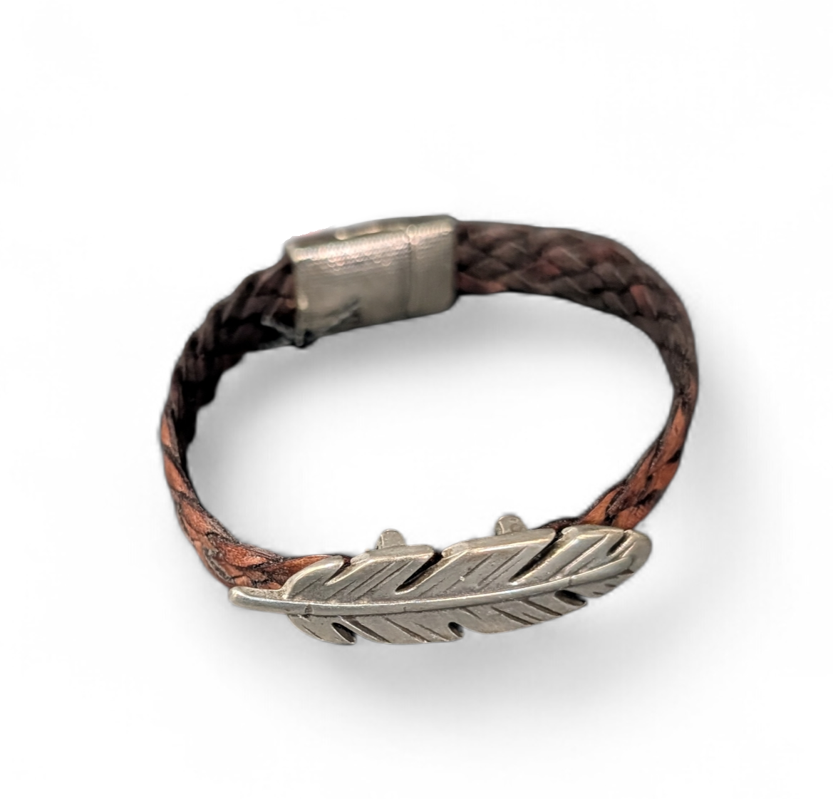 Braided Leather Bracelet Silver Feather – Weems Gallery and Framing
