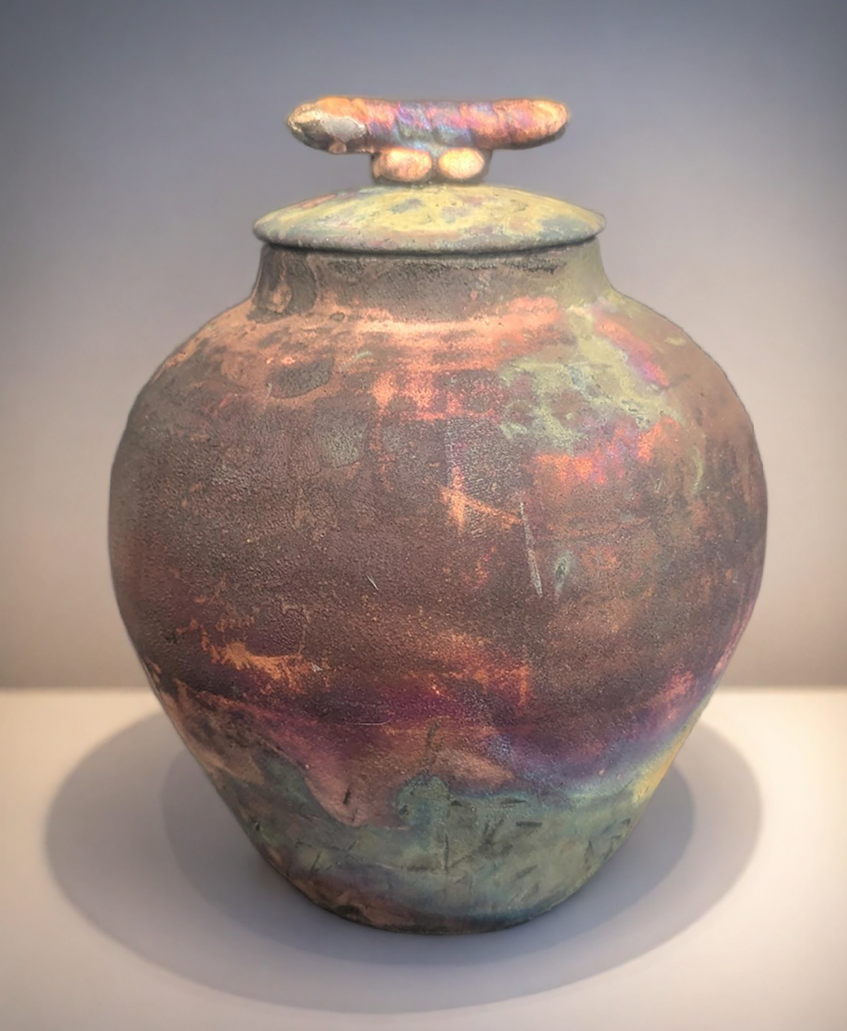 Med. Raku Vase w/lid