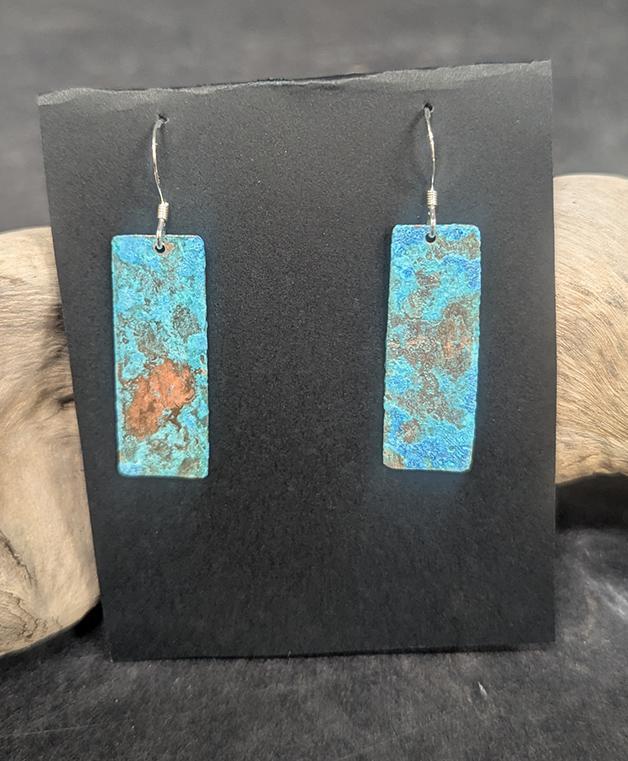 588 Copper Hammered Rectangle Earrings