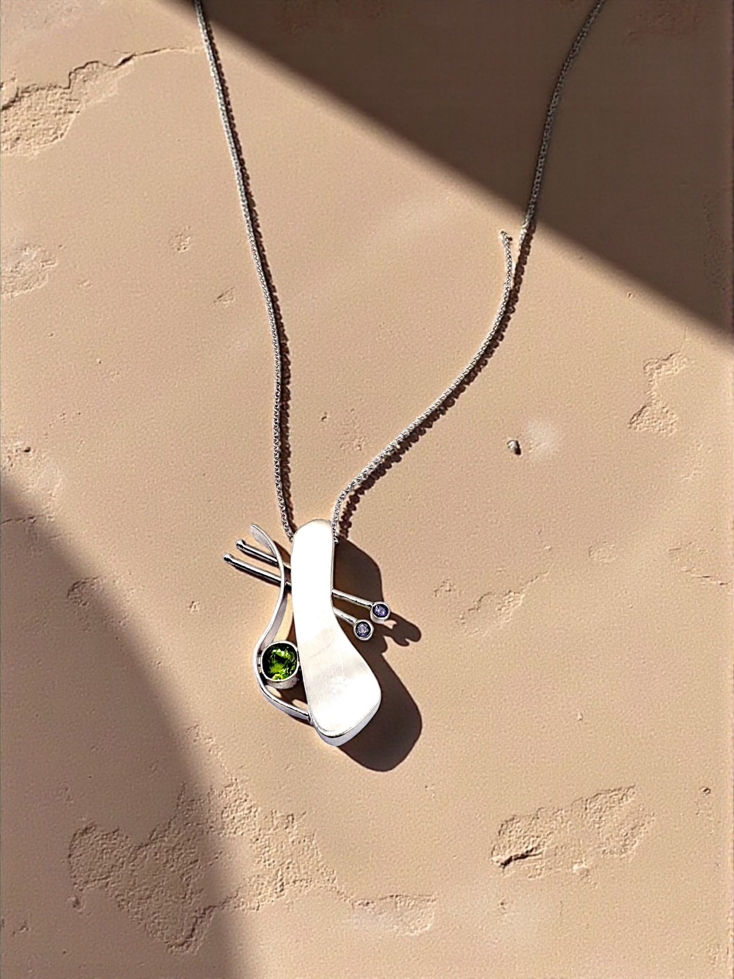 Peridot and Tanzanites Silver Platinum Pendant