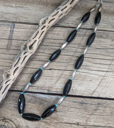 SS melon bead sardonyx turquoise neckalce 239