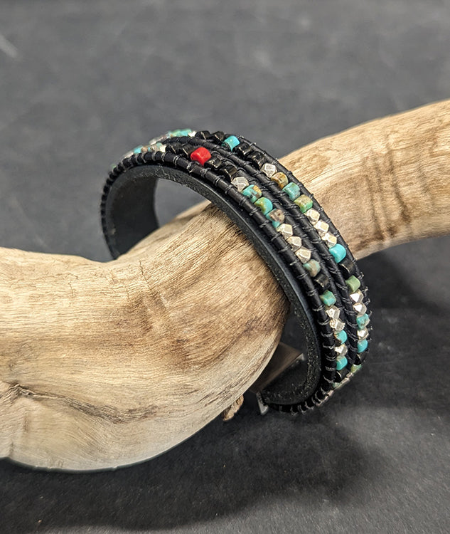 Turquoise Leather Cuff 393 - 0 x 0 x 0