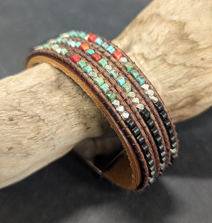 Turquoise Leather Cuff 391 - 0 x 0 x 0