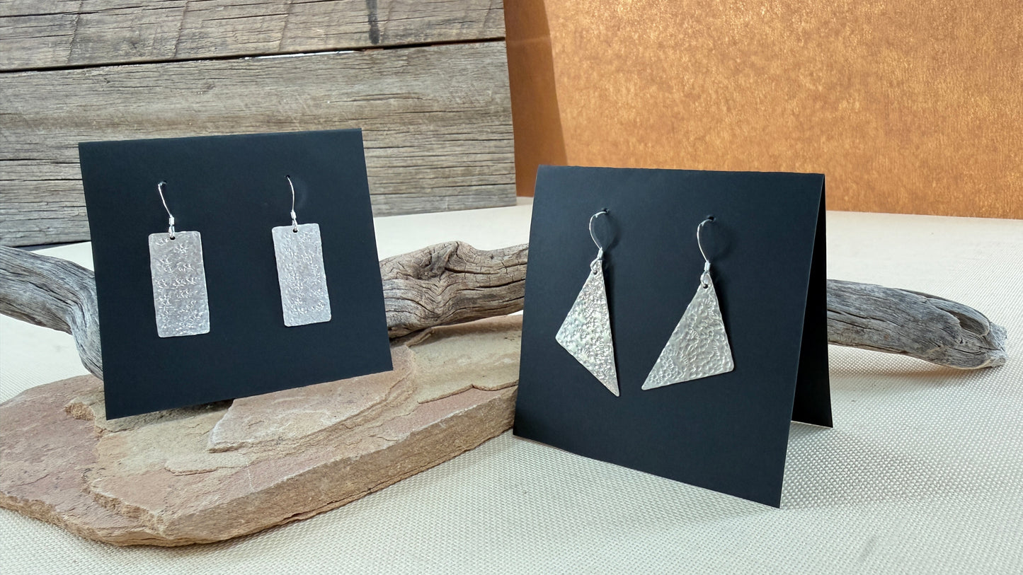 Silver Hammered Rectangle Earrings