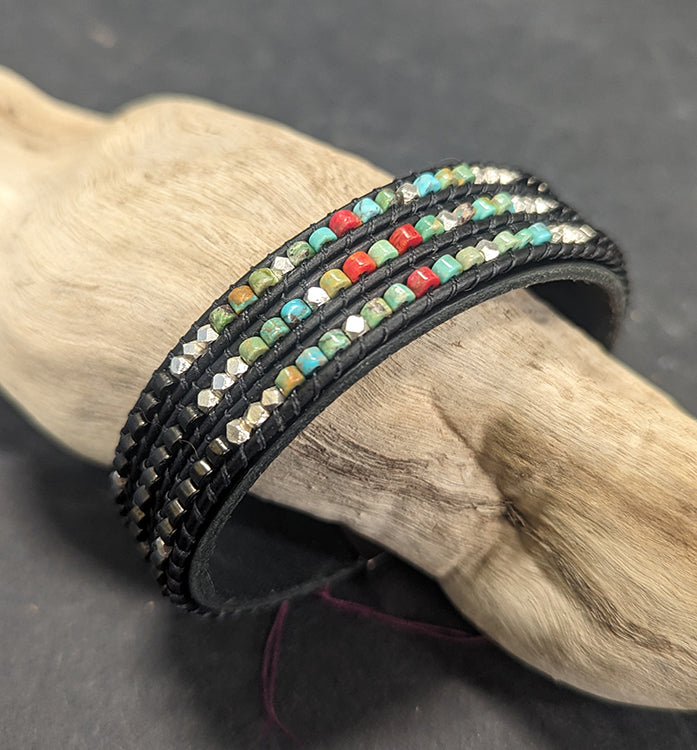 Turquoise Leather Cuff 394 - 0 x 0 x 0