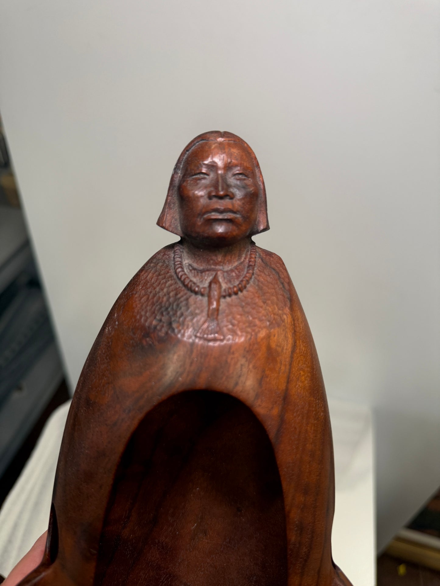 Elongated Bowl with Carved Face