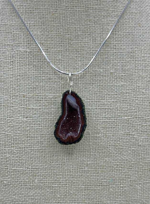 5117 Bright Red Agate Geode Pendant