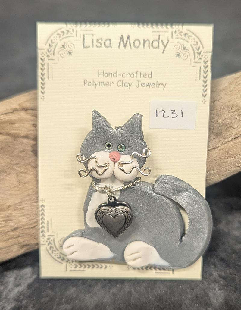 1231 gray and white cat with locket