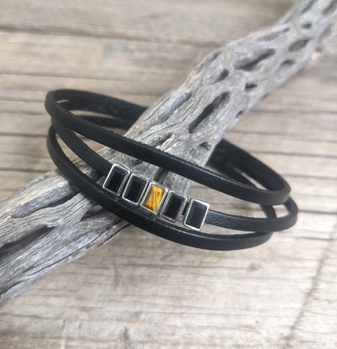Tiger Eye and Onyx Leather Bracelet 276