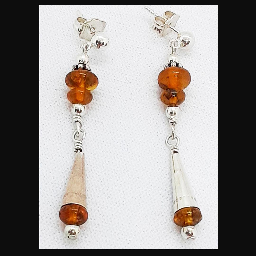 205 Amber & SS Cones Earrings