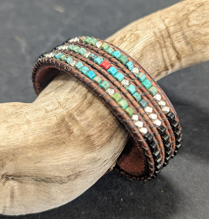 Turquoise Leather Cuff 390 - 0 x 0 x 0