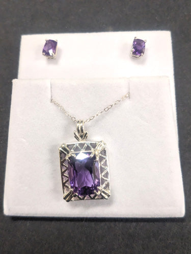 Amethyst Pendant & Earrings Set 686