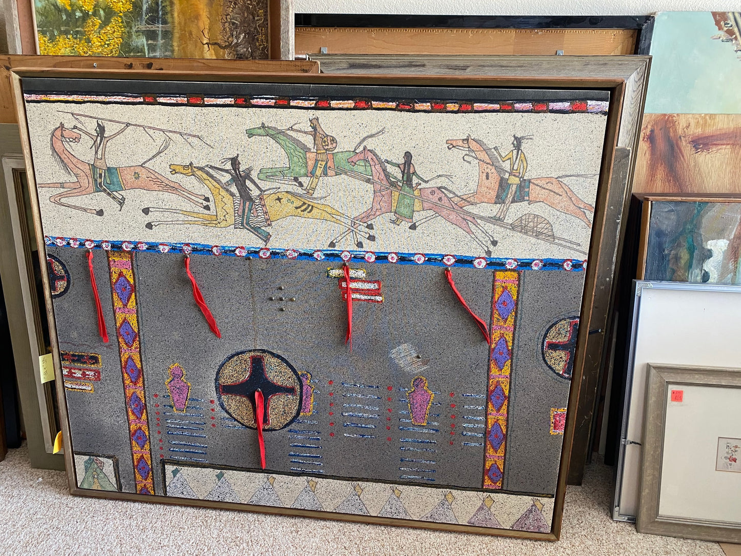 Pictoral battle work on paper w/ tassles Item _13