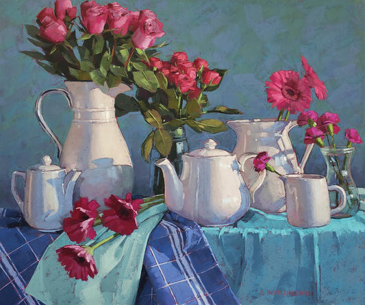 Pink Flowers, White China