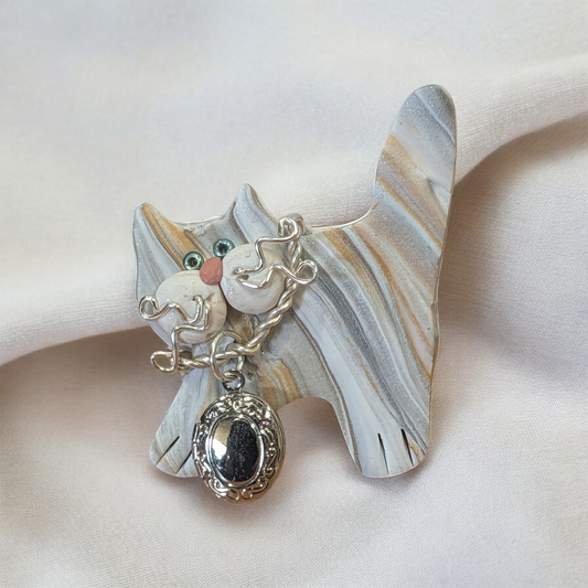 Light Tabby Kitten with Locket Pin