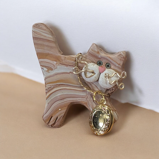 Orange Tabby Cat with Locket Pin