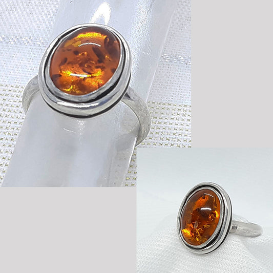 Amber & SS Bezel Mount Ring 128