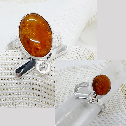 Amber & SS Bezel Mount Ring 129