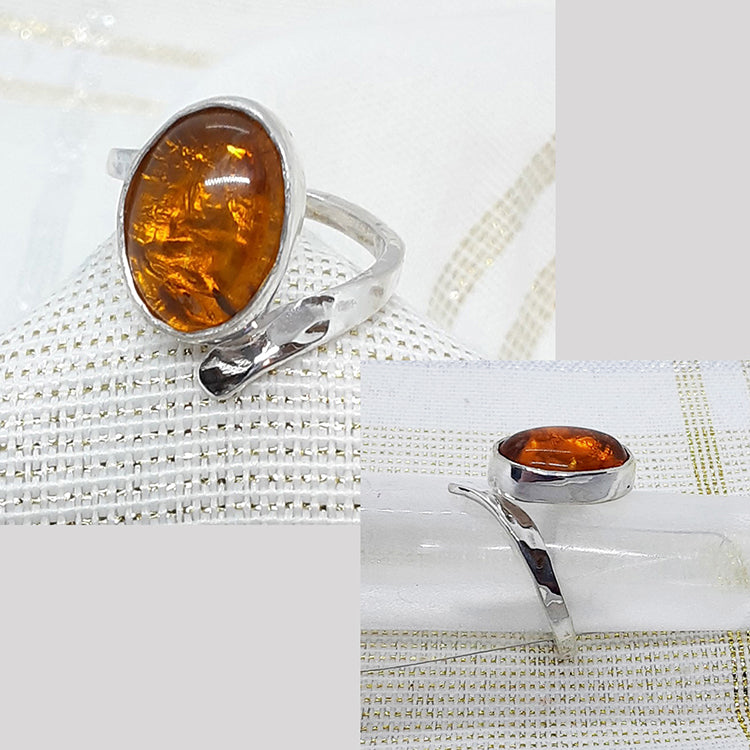 Amber & SS Bezel Mount Ring 130