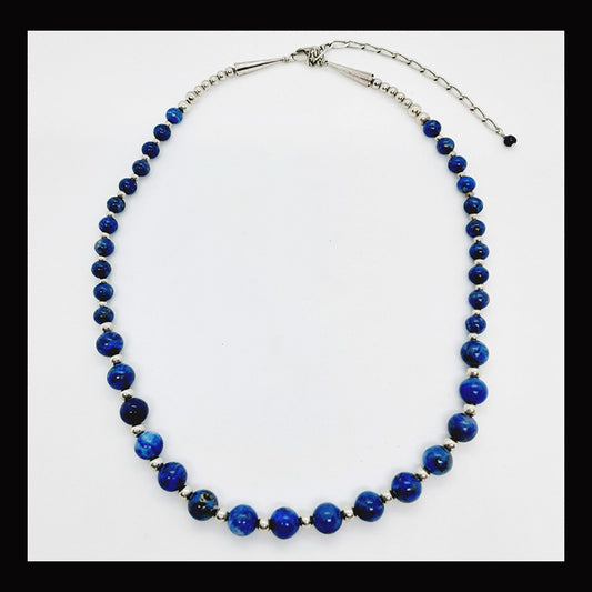 Lapis & SS Bead Necklace 138