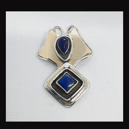 Lapis and Brass Shield Pendant  142