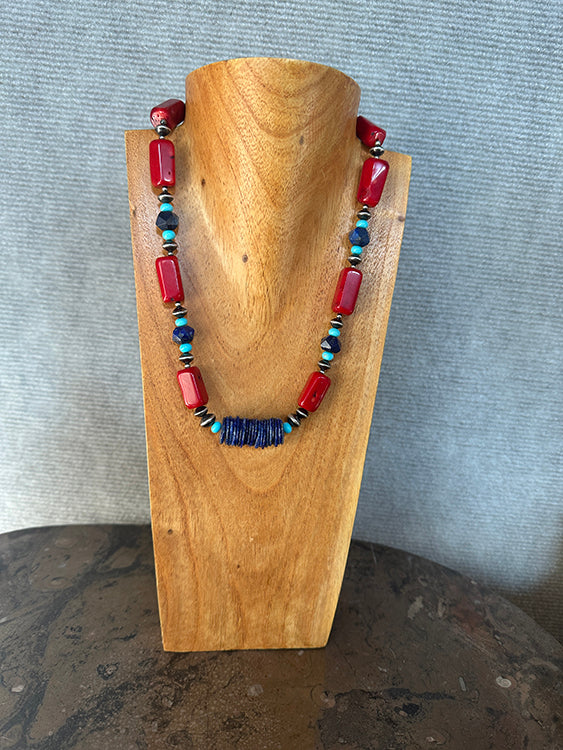 1501 Lapis Apple Coral necklace