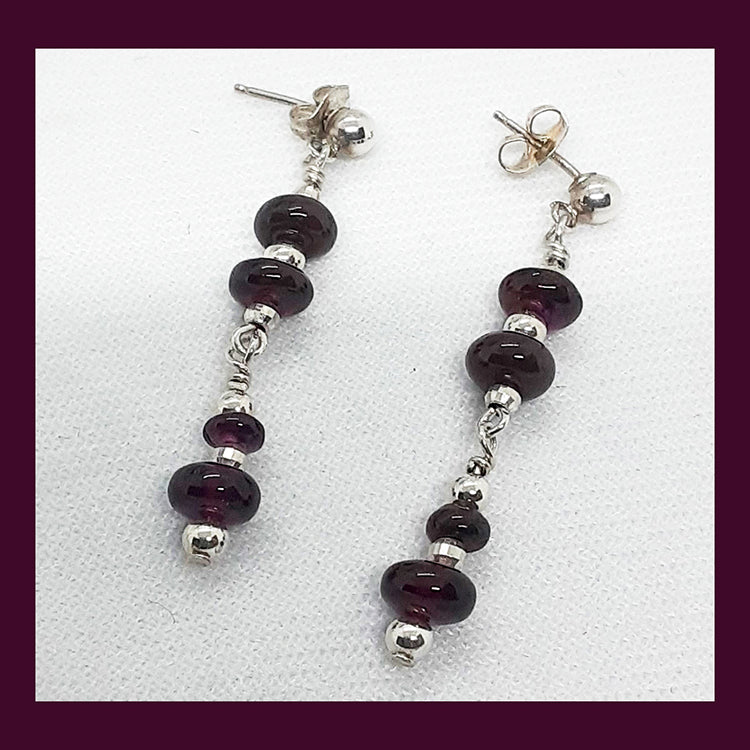 161 Garnet & SS Bead Dangle Earrings