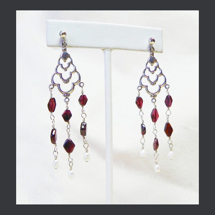 163 Diamond Shape Garnet Chandelier Earrings