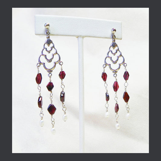 163 Diamond Shape Garnet Chandelier Earrings