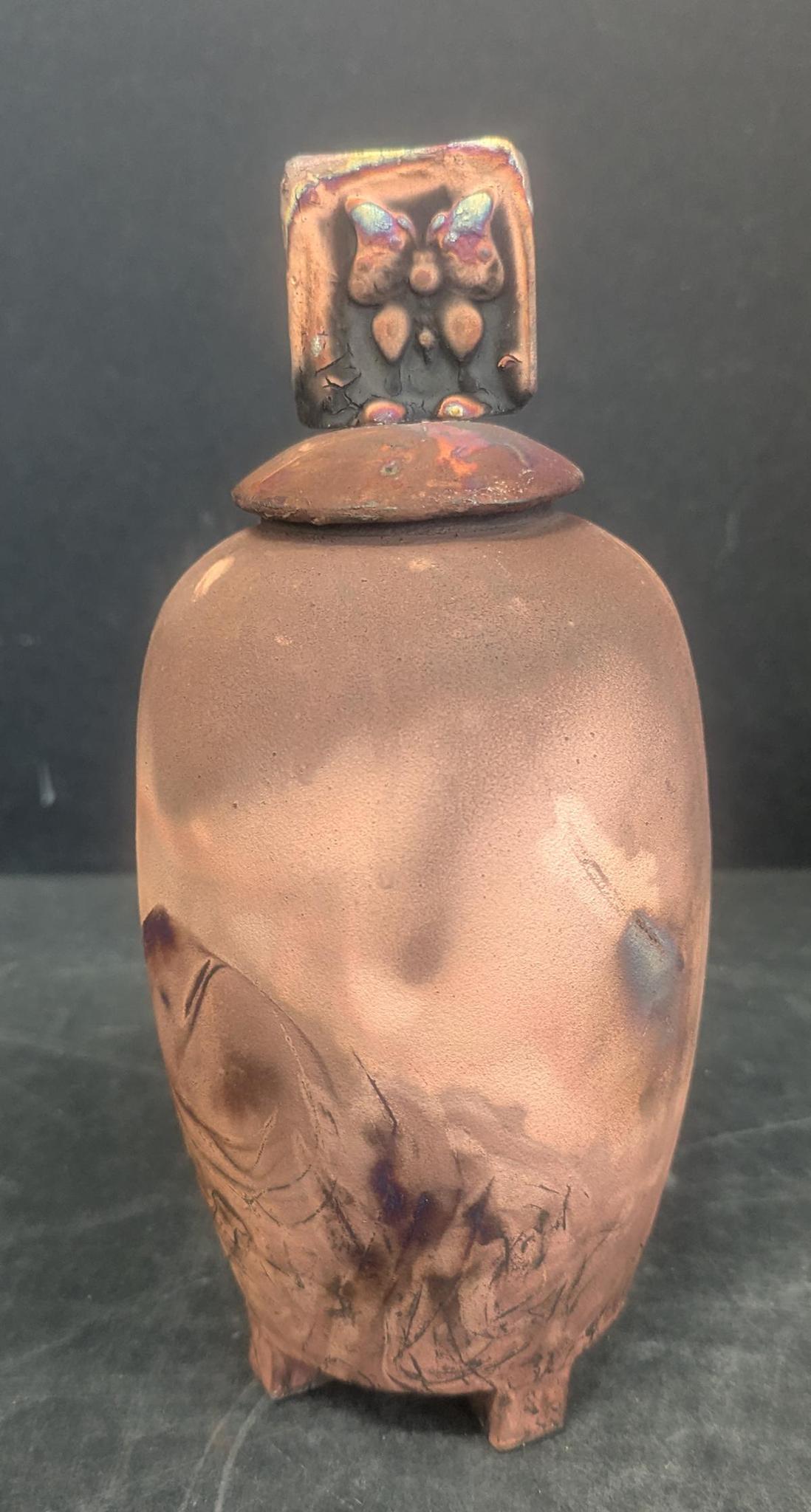 517 Tall Raku Vase w/lid