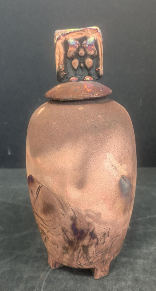 517 Tall Raku Vase w/lid
