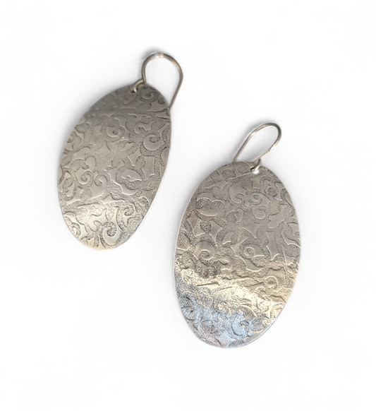 413 Oval Silver Tone Earrings