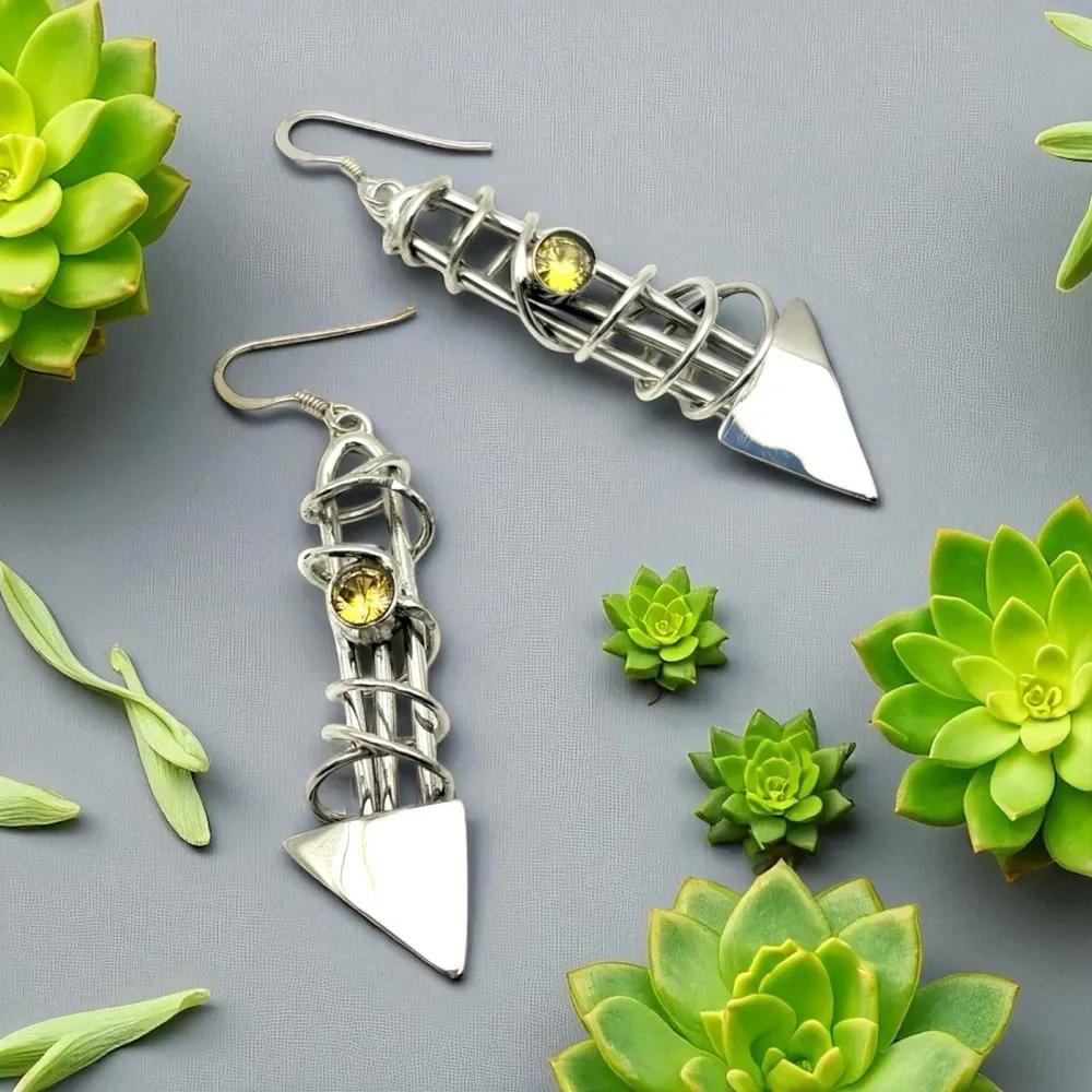 51 Yellow Sapphire Contemporary Sterling Silver Earrings