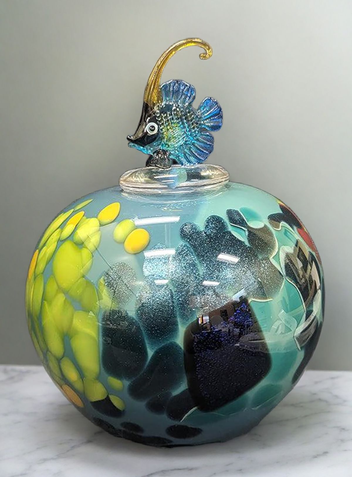 Fish Vessel and Lid (Blue/Yellow/Teal)