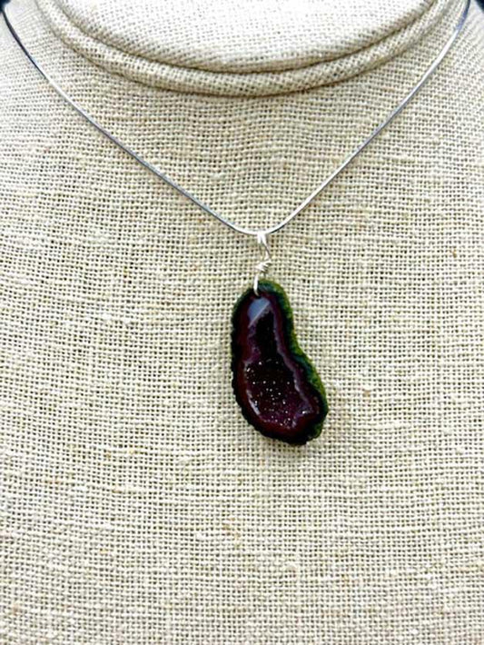 5116 Bright Red Agate Geode Pendant