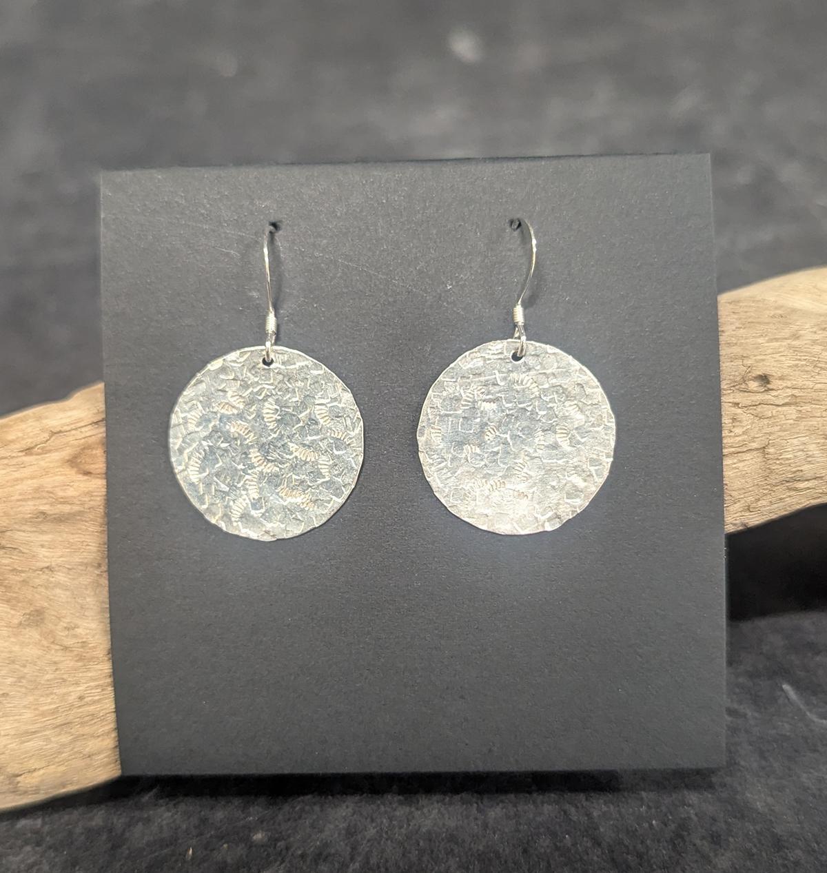 589 Round Silver Hammered Earrings