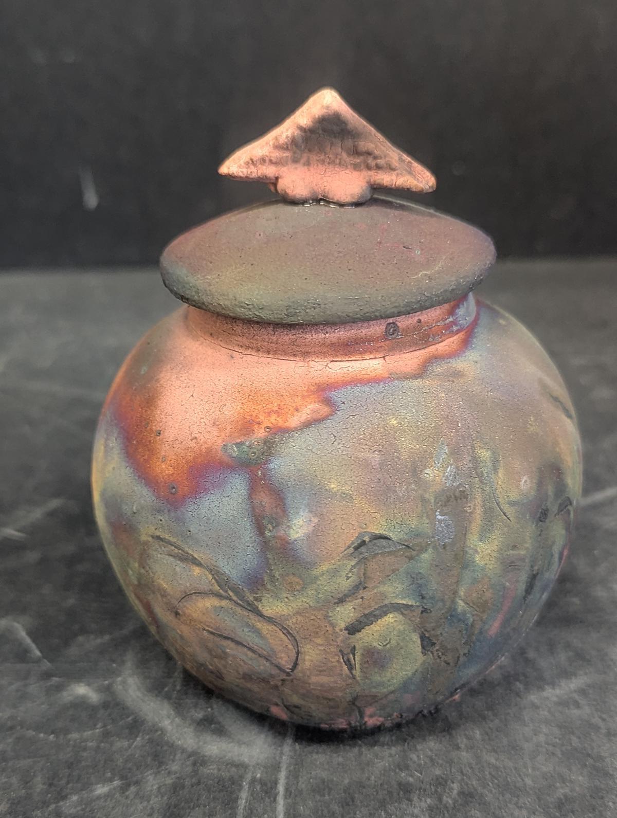 513 Small Raku Vase w/lid