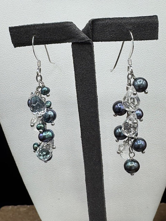 4900 Black Pearl/Quartz Crystal Earrings