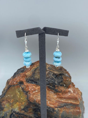 Larimar dangles on sterling silver leverback closures 4095