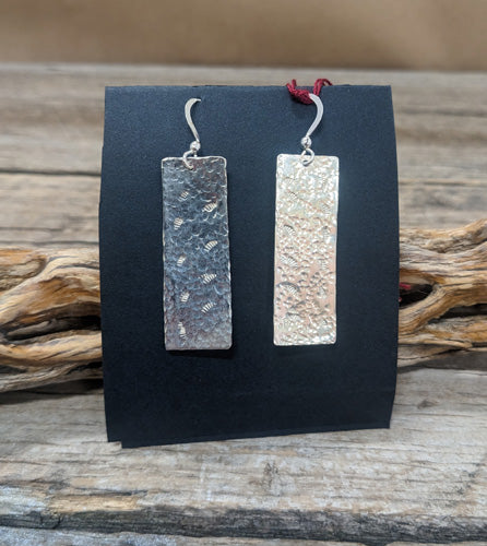 Hammered Silver rectangle Earrings 518