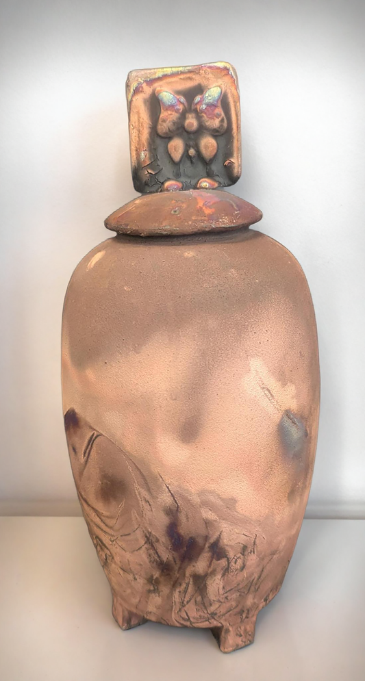 Tall Raku Vase w/lid
