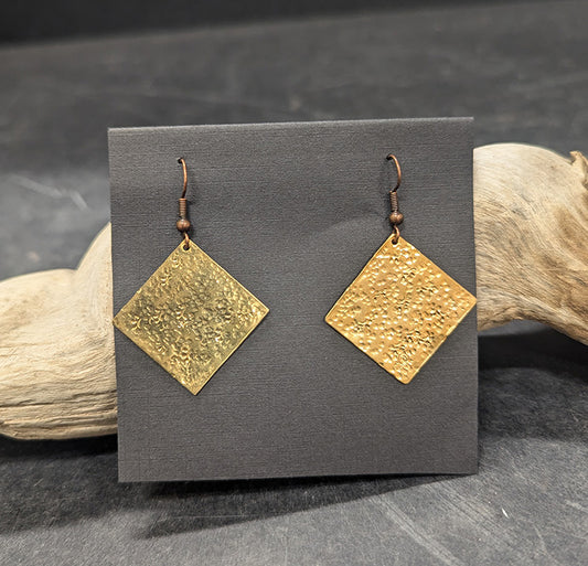 561 Diamond Brass Hammered Earrings