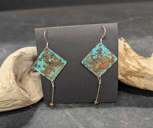 567 Diamond Copper Patina Earrings