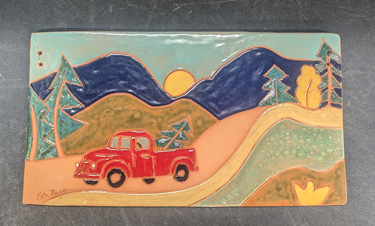 57 Plaque Red truck dirt road