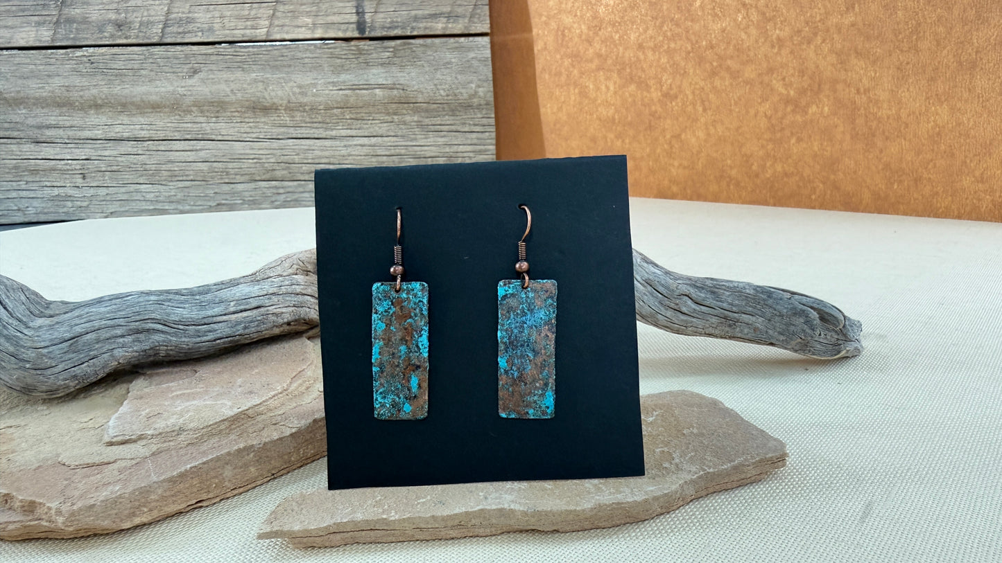 Patina Copper Rectangle Earrings